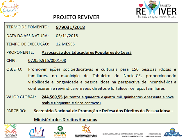 Projeto Reviver – Termo de Fomento 879031/2018